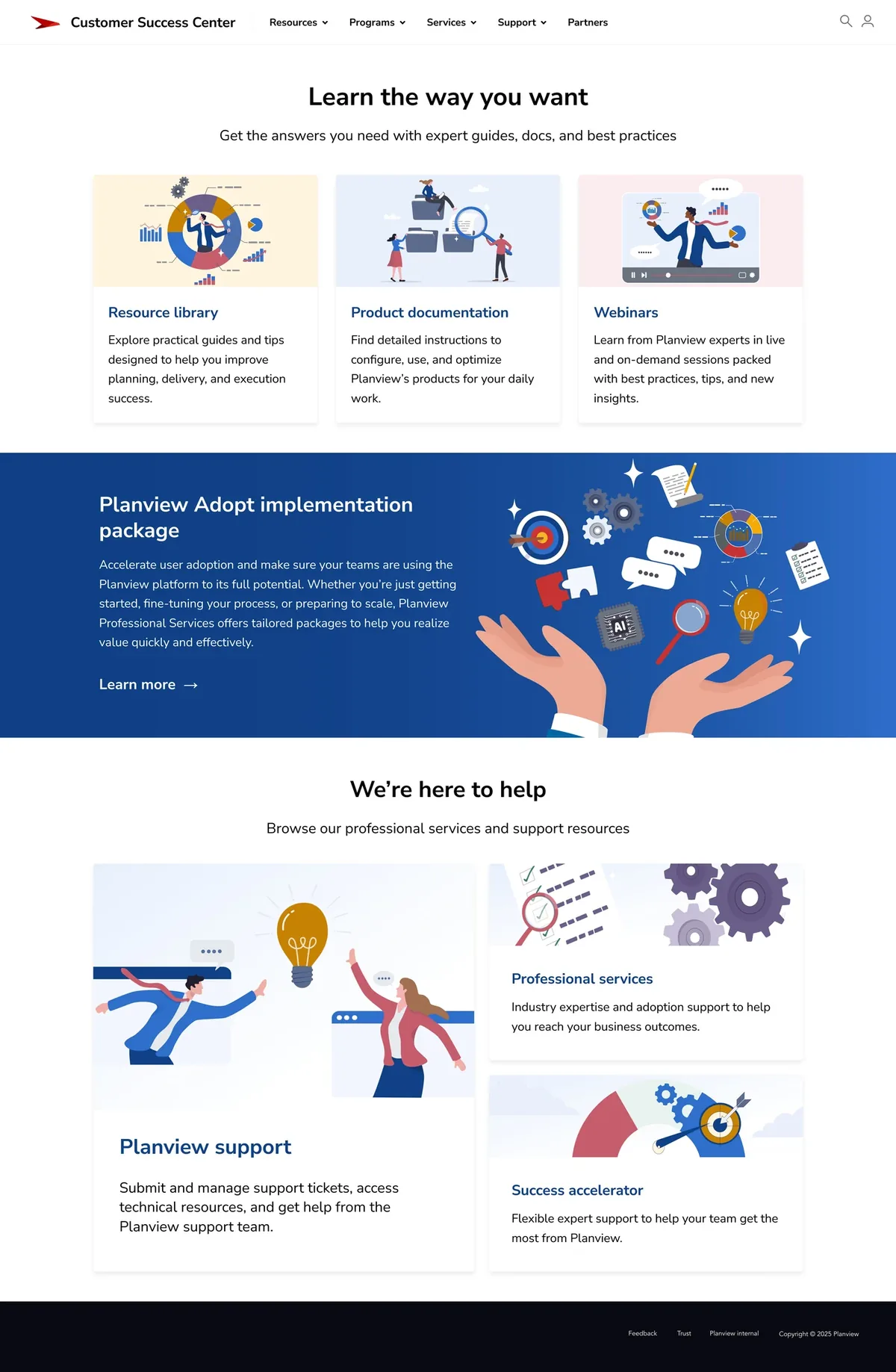 The redesigned Customer Success Center homepage