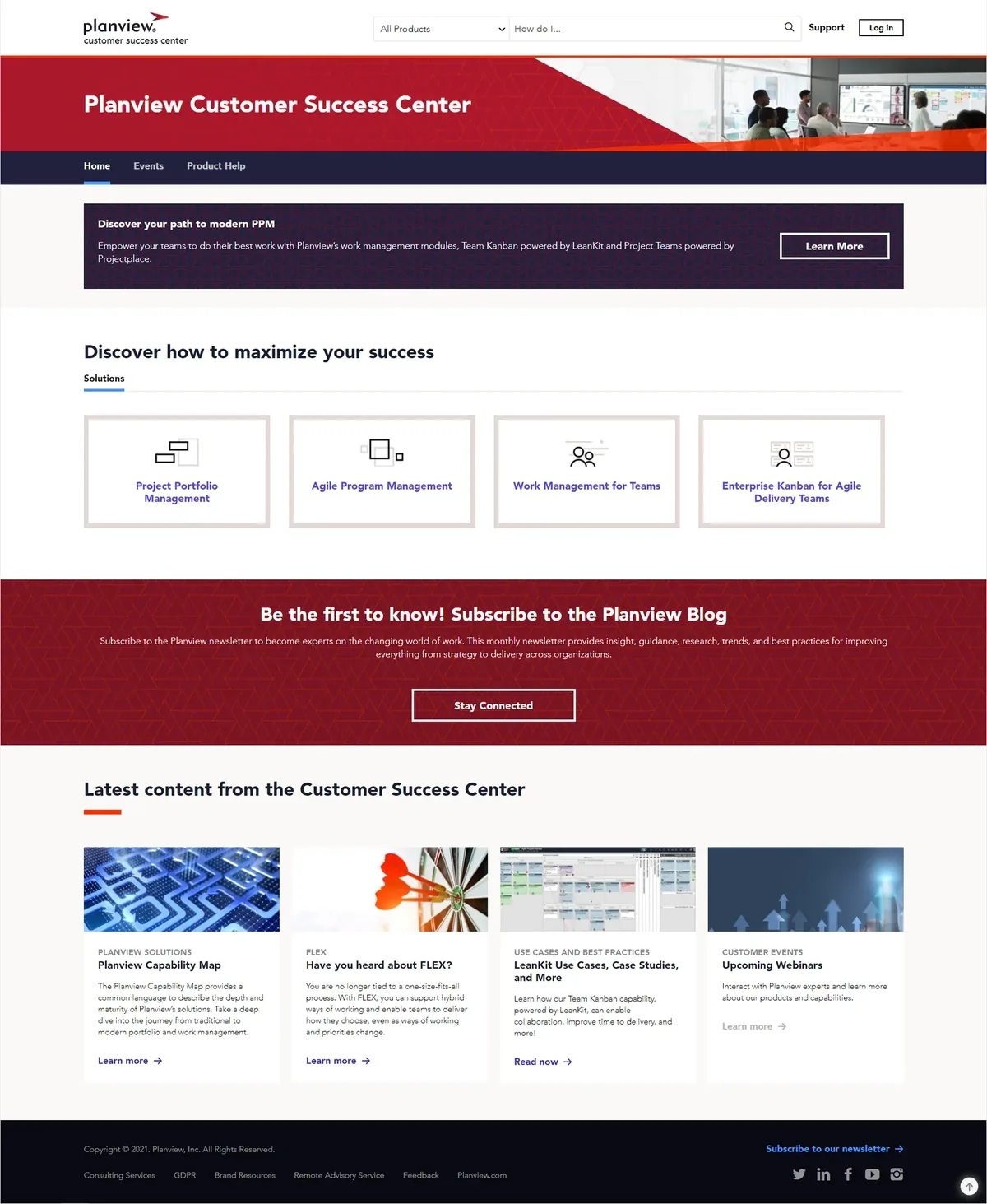 The previous home page: solution-based navigation that mirrored go-to-market messaging, and stock photography.